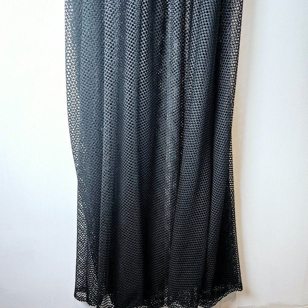 Posh Shoppe Sheer Feather Sleeve High Neck Full Mesh Black Dress,  1X, NWT - Picture 8 of 11